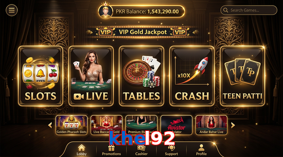 Main screen of Khel92 casino page for PK players