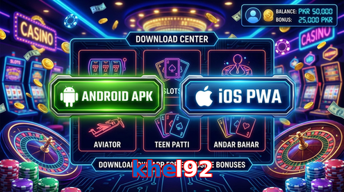 Main screen of Khel92 download page for PK players